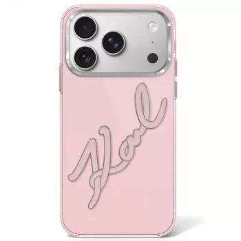Karl Lagerfeld coque IML Big Signature Resin Metal Frame pour iPhone 18 Pro / 17 Pro - rose