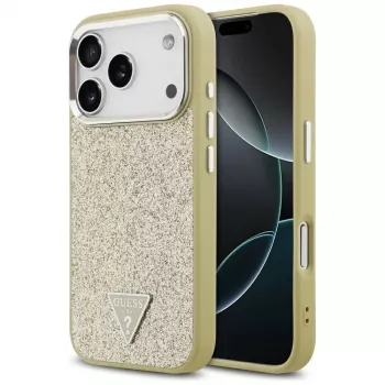 GUESS Glitter Triangle Logo MagSafe Case for iPhone 17 Pro - Gold