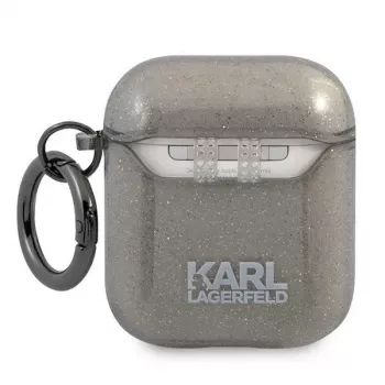 Coque pour AirPods 1/2 KLA2UKHGK Karl Lagerfeld noire à paillettes Karl's Head