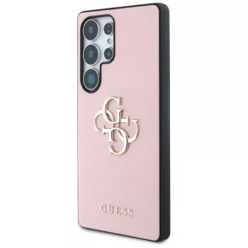 GUESS Grained Big 4G Logo Small Classic Logo Case for Samsung Galaxy S25 Ultra - Pink