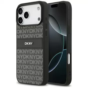 Coque DKNY Repeat Texture Pattern avec bande tonale pour iPhone 17 Pro Max - Noir