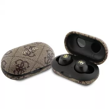Guess GUTWSP4EGW True Wireless Earbuds with Charging Cradle, Bluetooth 5.3, ENC, Brown 4G Metal