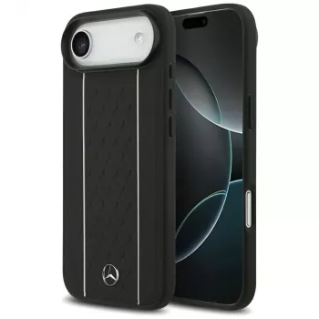 Coque Mercedes-Benz cuir Star Pattern Stripes MagSafe pour iPhone Air, Noir