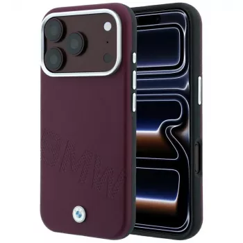 Coque MagSafe BMW Sign Inclined Deboss Letters pour iPhone 18 Pro Max / 17 Pro Max - Bordeaux
