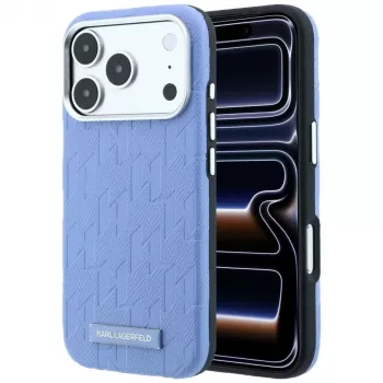 Coque MagSafe Grained Mono Resin Logo Karl Lagerfeld pour iPhone 18 Pro Max / 17 Pro Max - bleu clair