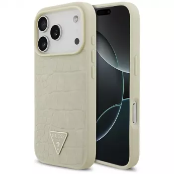 GUESS Croco Triangle Logo MagSafe Case for iPhone 17 Pro - Gold