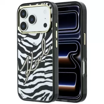 Coque MagSafe Karl Lagerfeld IML Signature Zebra Glitter pour iPhone 18 Pro / 17 Pro - Or