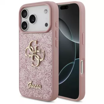 GUESS Fixed Glitter Big 4G Case for iPhone 18 Pro / 17 Pro – Pink
