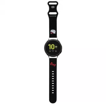Bracelet de montre universel en silicone Hello Kitty avec motif tête de Kitty, noir, 20 mm