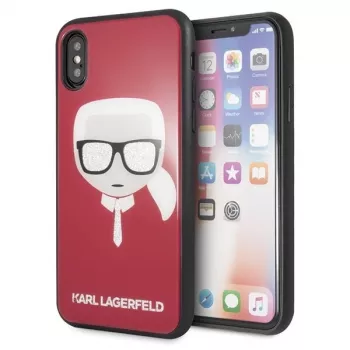 Karl Lagerfeld KLHCPXDLHRE iPhone X/Xs Iconic Glitter Karl's Head Case Red