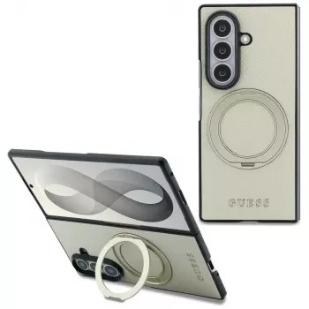Guess Magnetic Ring Stand Grained Classic Logo MagSafe Case for Samsung Galaxy Z Fold 8 Ultra (Beige)
