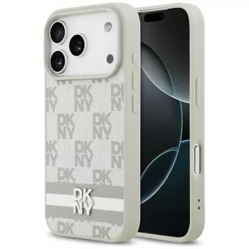 Coque DKNY à motif vichy avec rayures imprimées pour iPhone 17 Pro - Beige