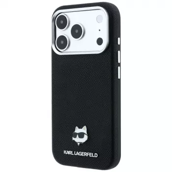 Coque MagSafe Karl Lagerfeld Grained Choupette Head Metal pour iPhone 18 Pro Max / 17 Pro Max - noir