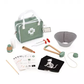 Kit vétérinaire Janod - ensemble de jeu de rôle de 10 pièces avec instruments en bois et sac de transport en tissu