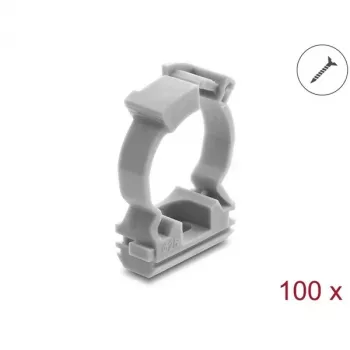 Support de gaine de câble Delock avec clip de fermeture, à visser pour gaine de protection de câble 25 mm, 100 pièces, gris