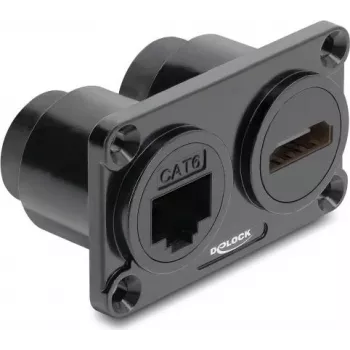 Prise double encastrable Delock RJ45 Cat.6 + HDMI 4K noire