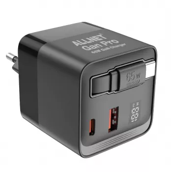 Chargeur mural GaN USB-C PD ALLNET 65W avec Quick Charge 3.0, 2x USB-C et 1x USB-A