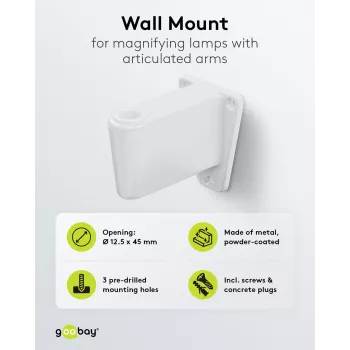 Support mural Goobay pour lampes loupe à bras articulé, métal, blanc (55771)