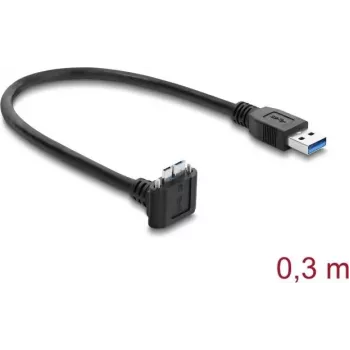 Câble USB 5 Gbps Delock USB Type-A mâle vers USB Micro-B mâle verrouillage à vis coudé 90° vers le haut 0,3 m noir