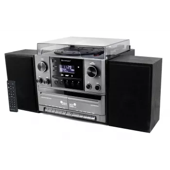 Chaîne stéréo Soundmaster MCD5600SW avec radio DAB+, lecteur CD, platine vinyle, double platine cassette, Bluetooth, enregistrement USB - noir