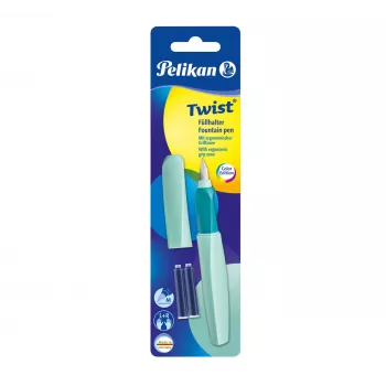 Stylo plume Pelikan Twist P457, menthe, plume moyenne, acier inoxydable, remplissage par cartouche, ambidextre, Allemagne