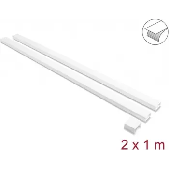 Delock Goulotte de câbles autocollante avec couvercle coulissant 40 x 19 mm, pièce de raccordement, 1 m, lot de 2, blanche