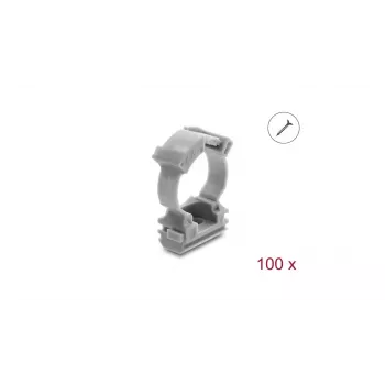 Delock Support de goulotte de câbles avec clip de verrouillage, vissable pour gaine de protection de câbles 20 mm, 100 pièces, gris