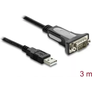Delock Câble adaptateur USB 2.0 Type-A vers RS-232 série avec connecteur DB9 mâle et écrous, 3 m