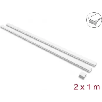 Goulotte de câbles autocollante Delock avec couvercle coulissant 30 x 14 mm, connecteur inclus - 1 m, lot de 2, blanc