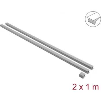 Goulotte de câbles autocollante Delock avec couvercle coulissant 24 x 14 mm, 1 m, lot de 2, gris, connecteur inclus