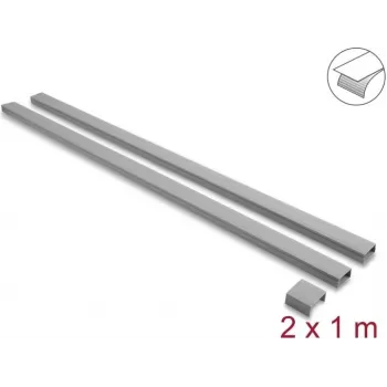 Goulotte de câbles autocollante Delock avec couvercle coulissant 40 x 19 mm, avec raccord, longueur 1 m, lot de 2, gris