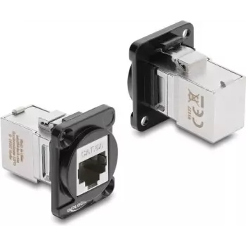 Delock module D-Type RJ45 femelle vers femelle coudé 90° Cat.6A noir / argent