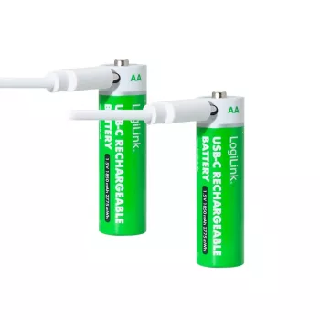 LogiLink LR6RCB2 piles AA lithium-ion rechargeables USB-C, pack de 2, sortie constante 1,5 V, 2600 mWh