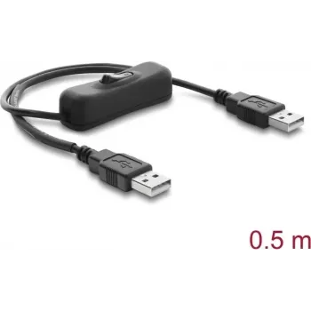 Câble d'alimentation USB Delock Type-A mâle vers mâle avec interrupteur, 0,5 m