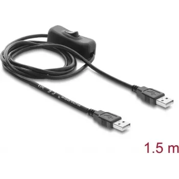 Câble d'alimentation USB Delock Type-A mâle vers mâle avec interrupteur, 1,5 m