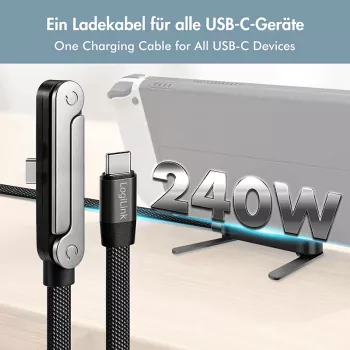 Câble LogiLink USB 2.0 Type-C C/M vers C/M 480 Mbps 240W plat noir 1,5 m