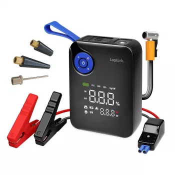 Batterie de démarrage portable 4-en-1 LogiLink PA0358 avec compresseur d'air, 7200 mAh, courant de démarrage 200A, lampe torche LED