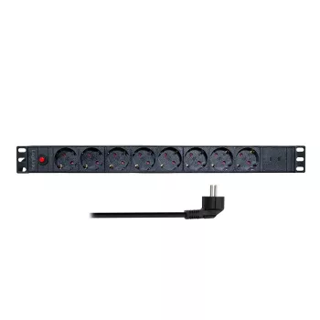PDU LogiLink PDU8C06 19 inch 1U 8 prises Schuko avec protection contre les surtensions, 2x USB-C, protection contre les surcharges, câble 2 m, noir/argent