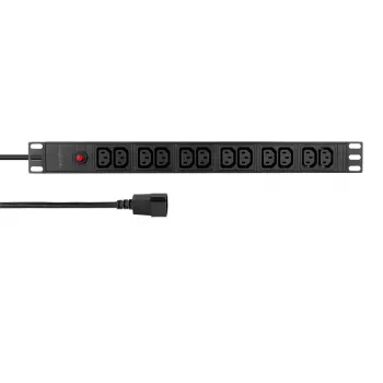 PDU rack 19 pouces 1U LogiLink 12x prises IEC C13 10A avec protection contre les surcharges