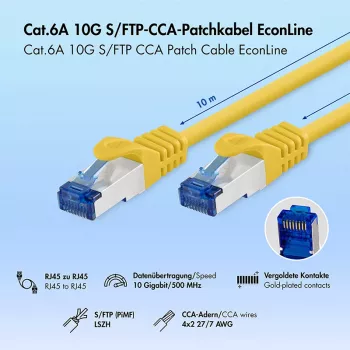 Câble patch Cat.6A S/FTP LSZH LogiLink, CCA, jaune, 10 m, EconLine