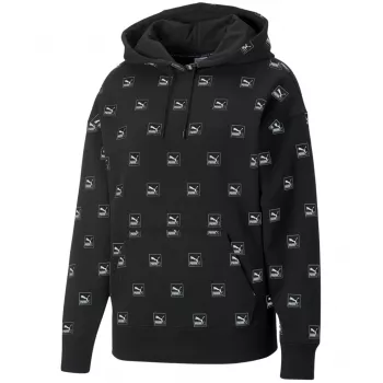 Sweat à capuche à imprimé intégral PUMA Brand Love AOP Hoodie FL noir 535706 01 homme coupe décontractée