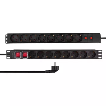 Unité de distribution d'alimentation LogiLink PDU1601 19 pouces 1U pour rack, 16 prises Schuko, protection contre les surtensions, 16A, câble 2 m, noir