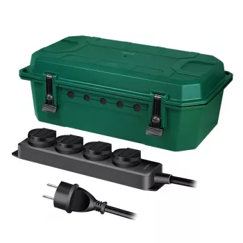 LogiLink Boîtier de distribution électrique extérieur avec multiprise 4 prises, IP54, vert, câble 2 m