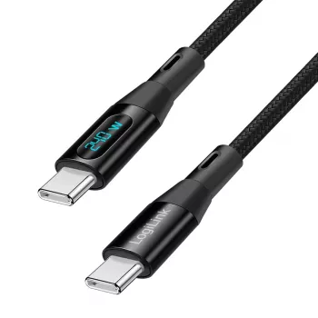 Câble LogiLink USB 2.0 Type-C avec indicateur de puissance, C/M vers C/M, 480 Mbps, 240W PD 3.1, nylon tressé, noir, 1 m