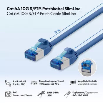 LogiLink Câble de raccordement Cat.6A Slim S/FTP LSZH, 10 m, bleu