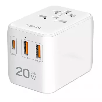 Chargeur de voyage LogiLink PA0356 USB-A/C 20W GaN 3 ports blanc