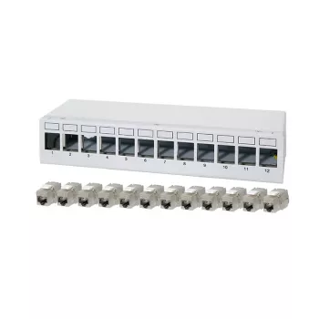 Panneau de brassage de bureau LogiLink NK4093 Cat.6A, 12 ports, gris clair (RAL 7035), blindé, acier sans vis