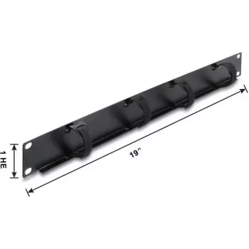 Panneau de gestion de câbles Delock 19 pouces 1U avec 4 attaches câbles velcro, noir