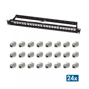 Panneau de brassage modulaire LogiLink 24 ports Cat.6A Keystone, 19 pouces/1U, noir, EconLine