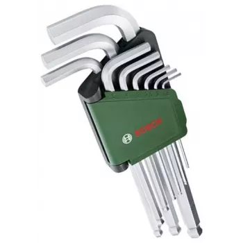 BOSCH jeu de 9 clés Allen avec clés en L codées par couleur, embout sphérique et fonction de maintien, métrique 1,5-10 mm, finition BlackLaser, support à clip